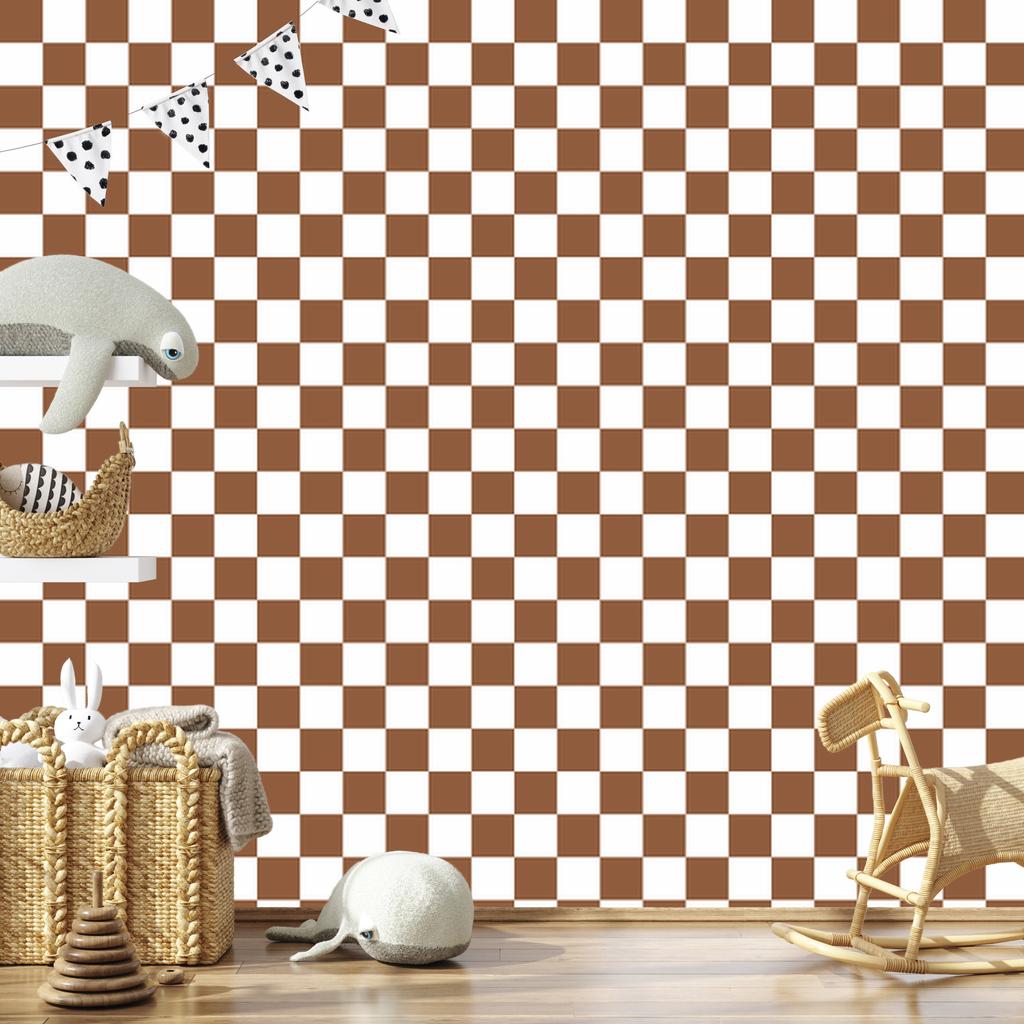 Checkerboard Wallpaper White, Orange and Beige for Living Room and Bedroom 50x1000