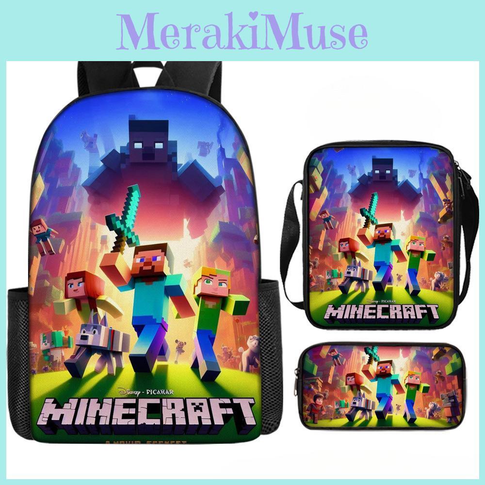 Minecraft Printed Cartoon Backpack Student Schoolbag Shoulder Bag Bag Pencil