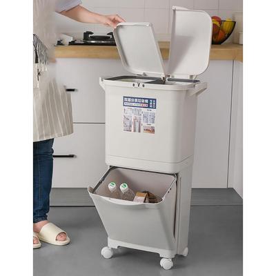 2 Layer Classification Trash Can Kitchen Plastic Dustbin Wet and Dry Push Button Recycle Stacked Sorting Rubbish Bin