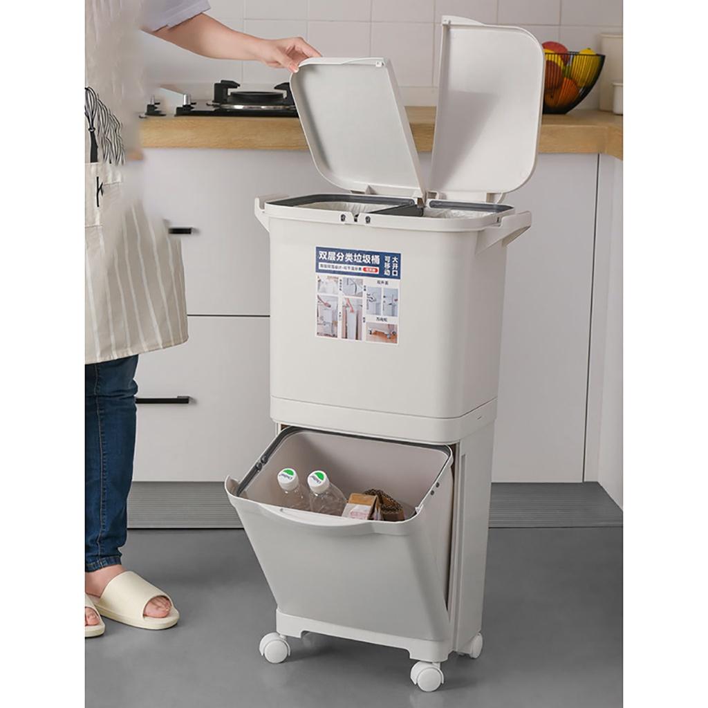 

2-слойный мусорный бак для классификации, кухонный пластиковый мусорный бак для влажной и сухой переработки, многоуровневая сортировочная корзина для мусора 1 lip gray