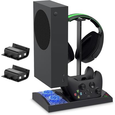 Vertical Cooling Fan Stand System Dual Controller Charging Dock Station with 2X1400mAh Rechargeable Battery Pack,Headphone Bracket for Xbox Series S