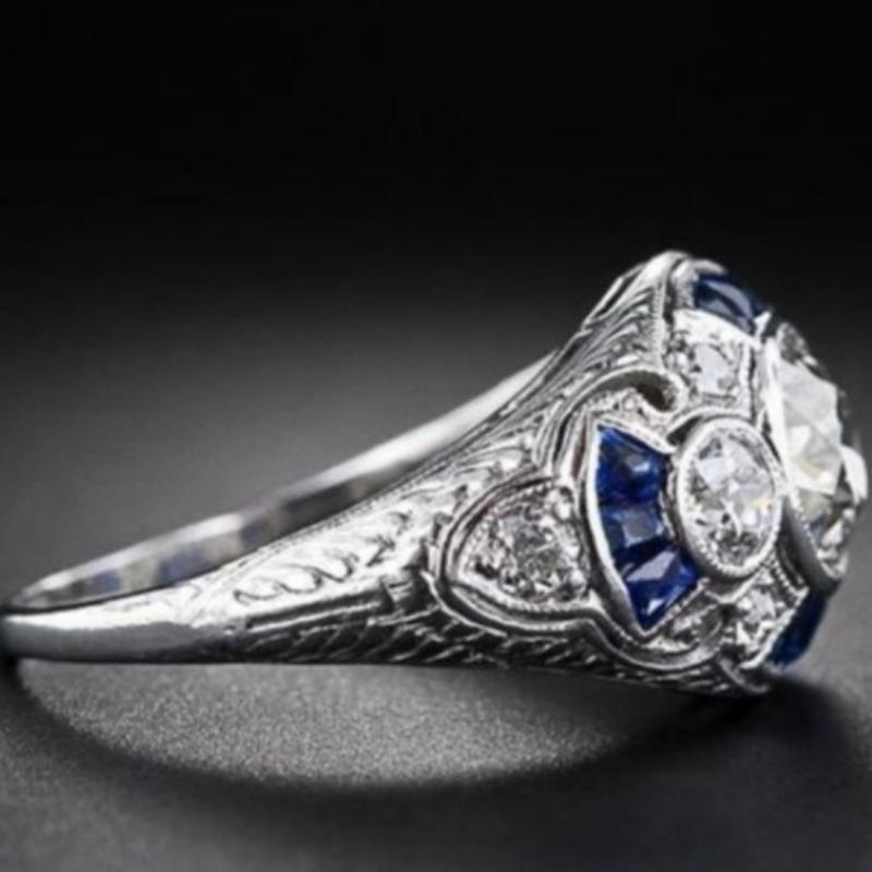 Explosive Zircon Ring Blue Diamond Sapphire Girl Ring Fashion Jewelry