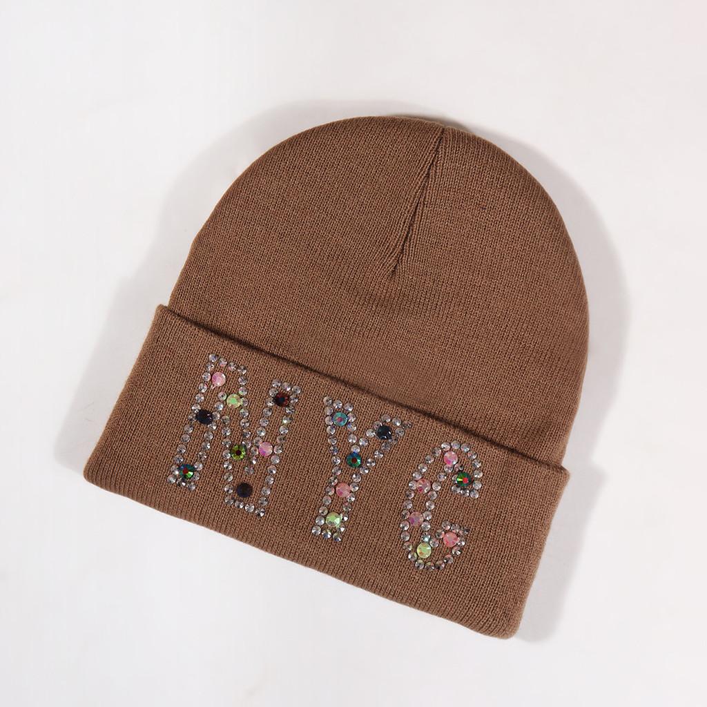 Rhinestone Nyc Letters Knit Hat For Unisex Autumn Winter Warm Cap Fashion Gift