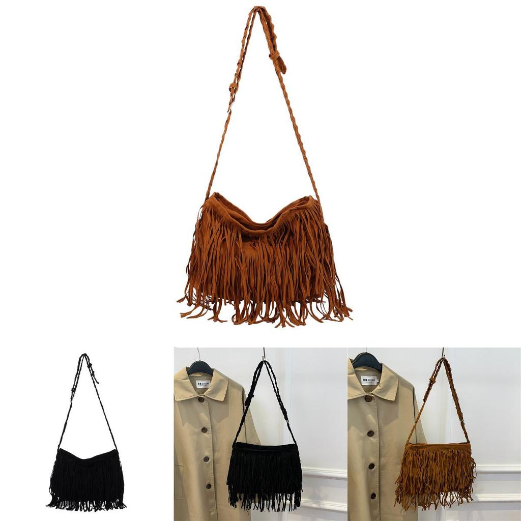 Bohemian Style Crossbody Bag With Tassels And Seams For Daily Fashion