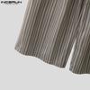INCERUN Vintage Men Elastic Waist Striped Casual Loose Long Wide Legs Pants