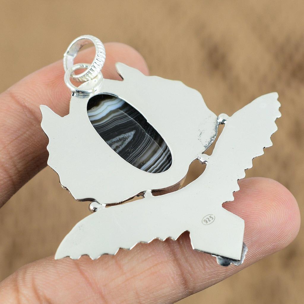Natural Sardonyx Gemstone Pendant Owl 925 Sterling Silver Jewelry For Women