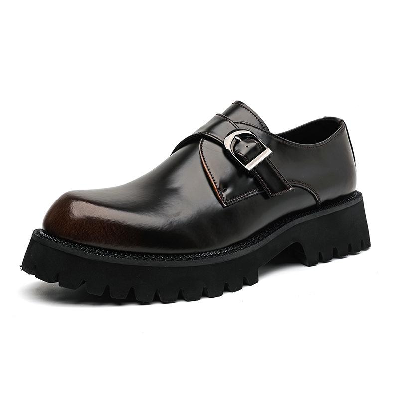 Autumn leather shoes platform British style business dress black casual one-pedal trend Korean version men's shoes 39569-A