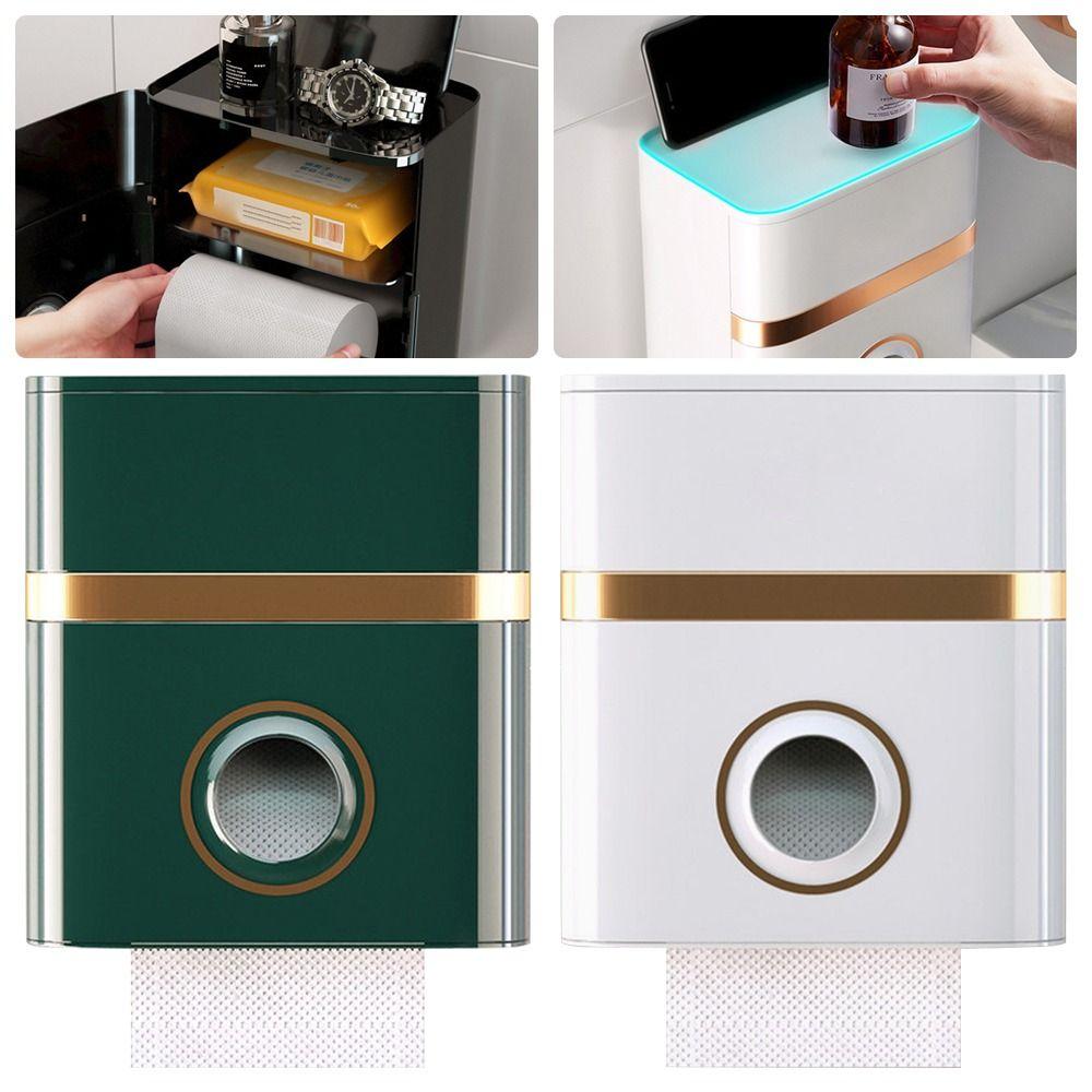 1Pcs Wall Mount Toilet Paper Holder Waterproof Bathroom Tray Shelf New Roll Paper Storage Box