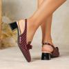 Women's European and American Patent Leather Chunky Heel Sandals, Square Toe, Back Cutout, Plus Size 43 (8839-7LX)