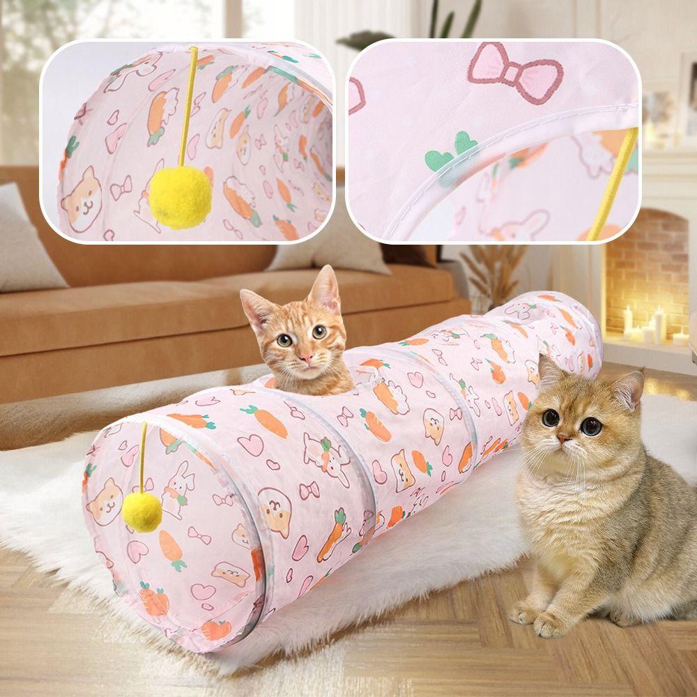 Cartoon Polyester+Steel Wire Cat Tunnel Tube Foldable Training Interactive Cat Nest Breathable Cat Maze Tunnel Rabbit