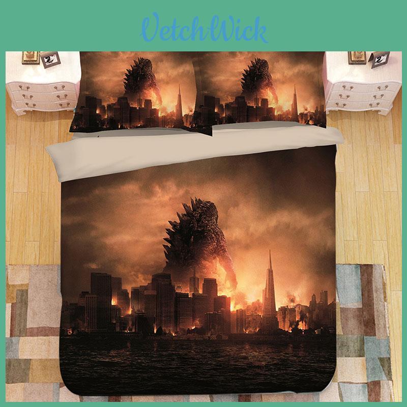 3d Godzilla Newest King Of The Monsters Design Bedding Set Duvet Cover 3pc