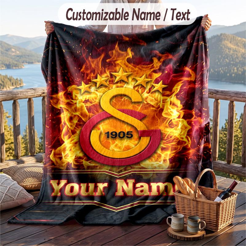 Flannel Blanket Galatasaray FC Print Custom Name Text Soft Throw for Sofa Bed