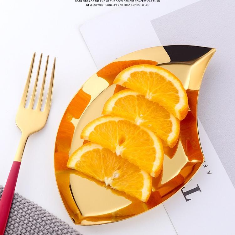 Creative metal jewelry ring plate, stainless steel, leaf shaped, fruit, dried fruit, storage plate, afternoon tea plate