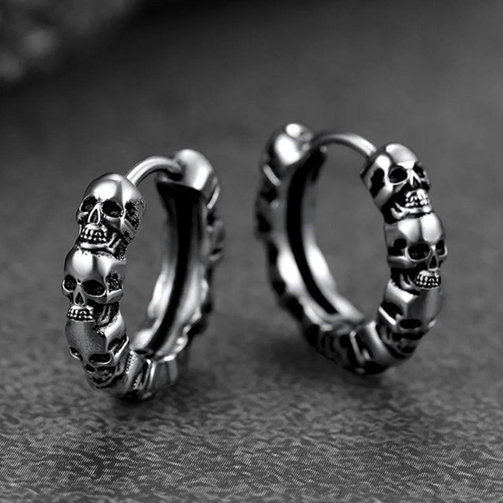 Creative Skull Hoop Earrings Silver Gothic Ear Buckles Unisex Hip Hop Circle Earrings Halloween