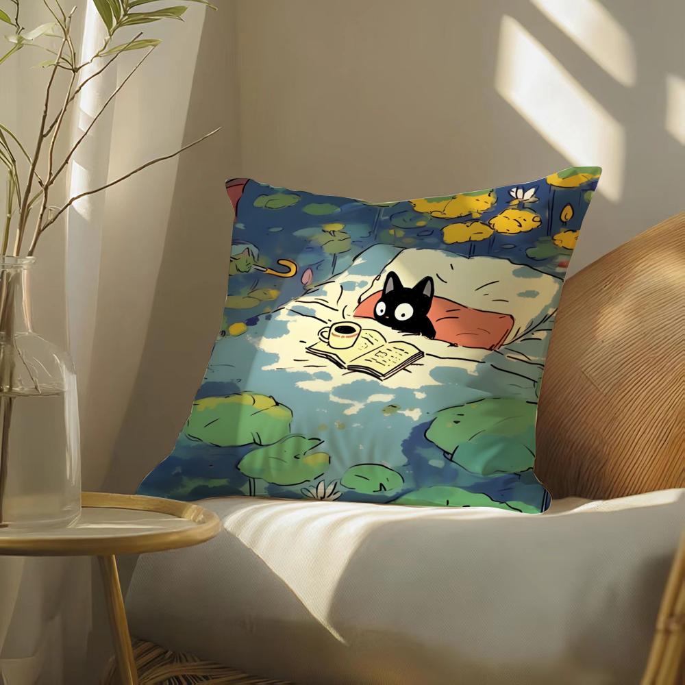 Cartoon Pond River Cat Beautiful Pillow Case Pattern Printed Pillowcase For Living Room Sofa Cushion Cover & Bedroom Decor