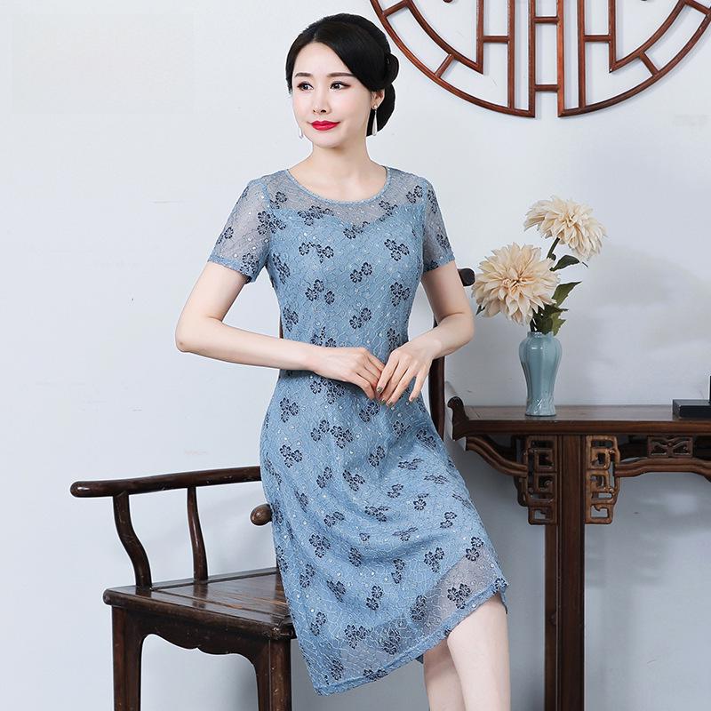 2023 Chiffon Floral Summer Dress for Middle-Aged & Elderly Women