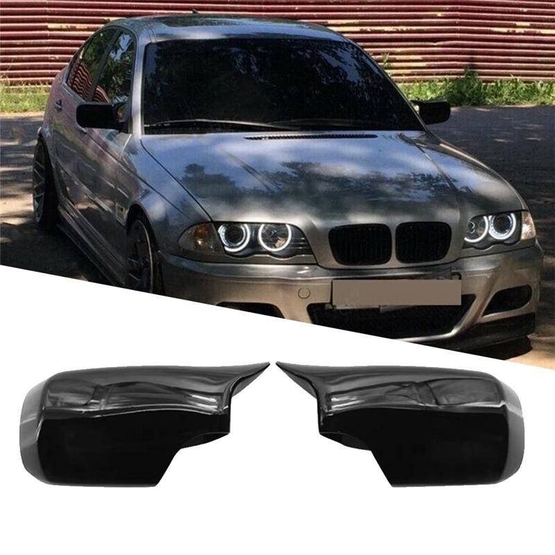 Car Gloss Black Ox Horn Rearview Side Mirror Cover For BMW 3 Series E46 1998-2005 5 Series E39 1995-2004 Replacement Accessories