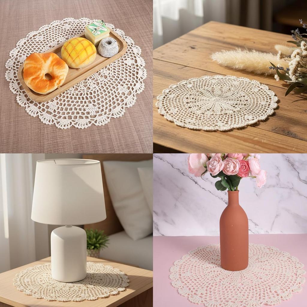 Crochet Doilies, 15.7 Inch Large Cotton Doilies for Tables Round Handmade Lace Placemats Vintage Knitted Tablecloth for Home Kitchen Dining Room
