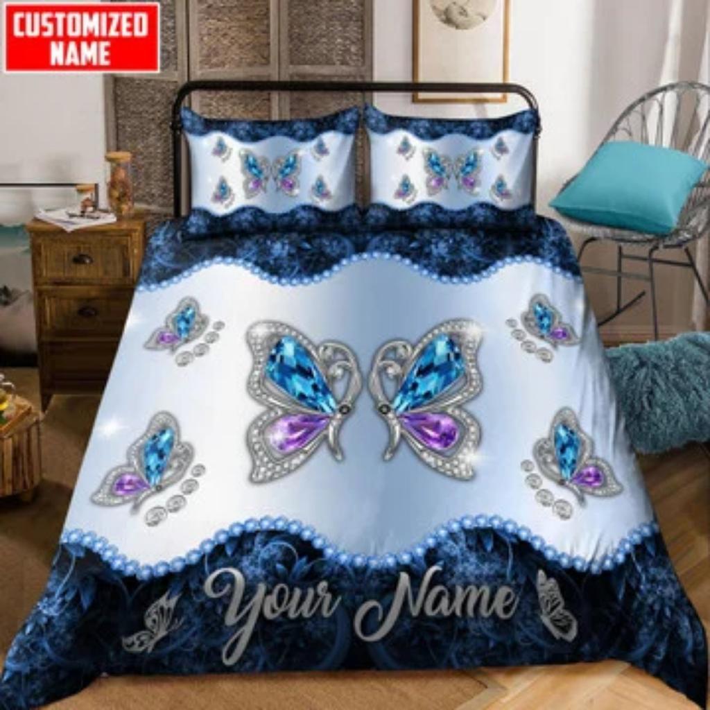 Quilt Cover Set Tmarc Tee Personalized Name Purple Butterfly Bedding Set