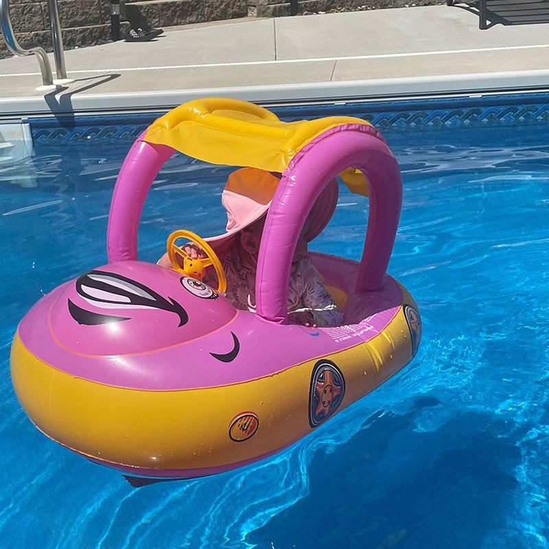 Baby Cartoon Inflatable Swimming Ring With Sunshade For Water Play And Recreational Activities