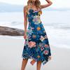 Women's Casual Fashion Round Neck Sleeveless Irregular Hem Floral Print Midi Dress