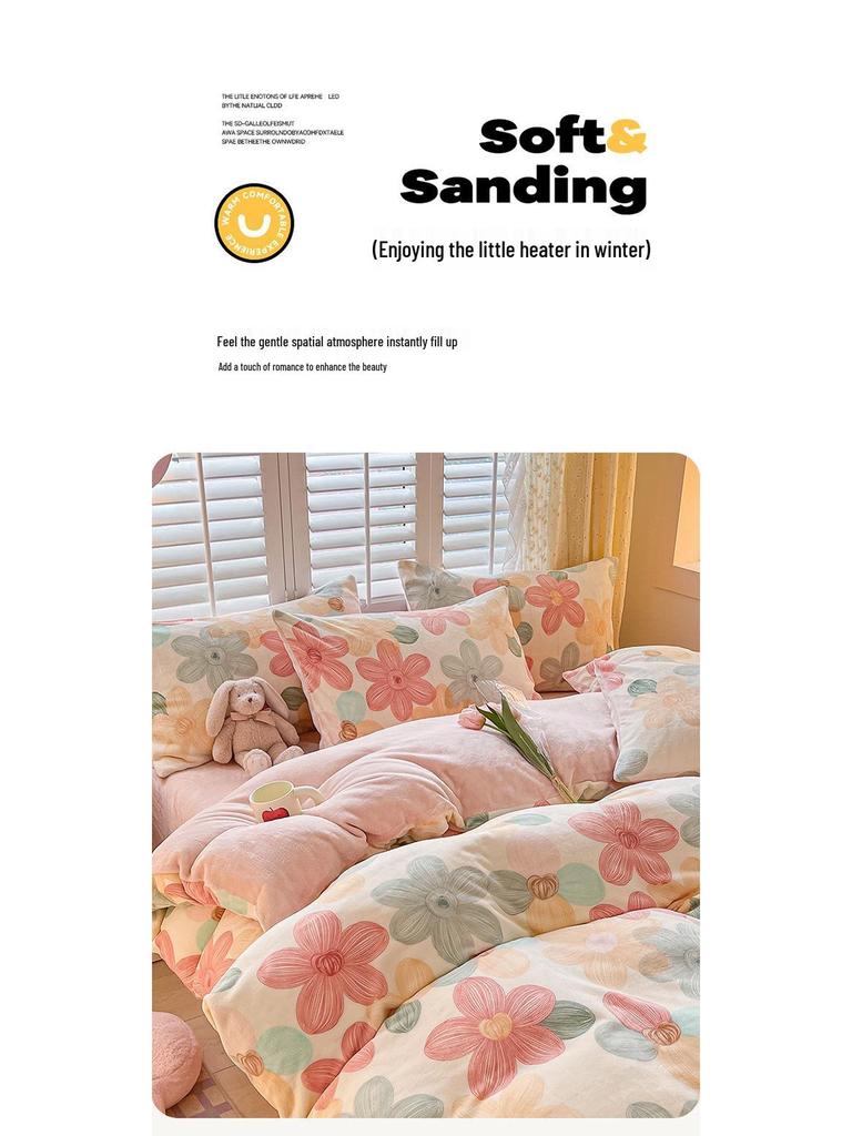 2025 Winter Milk Velvet Bedding Set: Fresh Coral Fleece & Flannel Duvet, Bed Sheet, Pillowcase