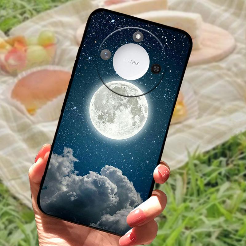 For Huawei Honor X60 Case Flowers Painted Cover Black Silicone Soft TPU Phone Case For Honor X60 Protective Shell Bumper