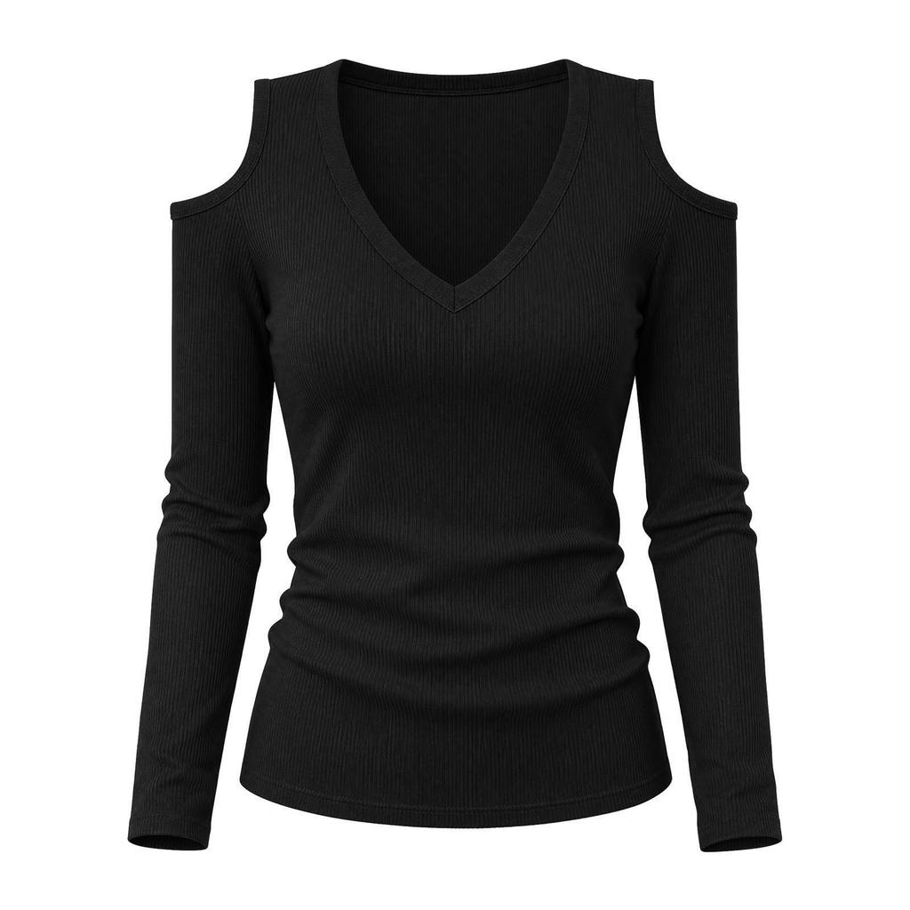 Women's Casual Off-Shoulder Fitted Long Sleeve T-Shirt Top for Daily Wear