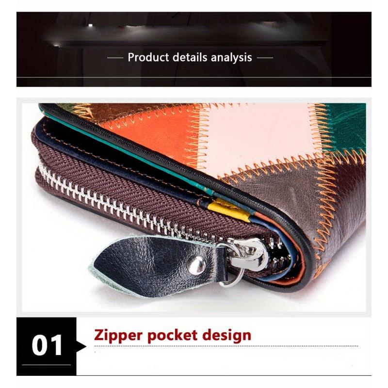 Genuine Leather Bifold Wallet, Vintage Colorblock Coin Purse, Retro Patch Work Credit Card Holder