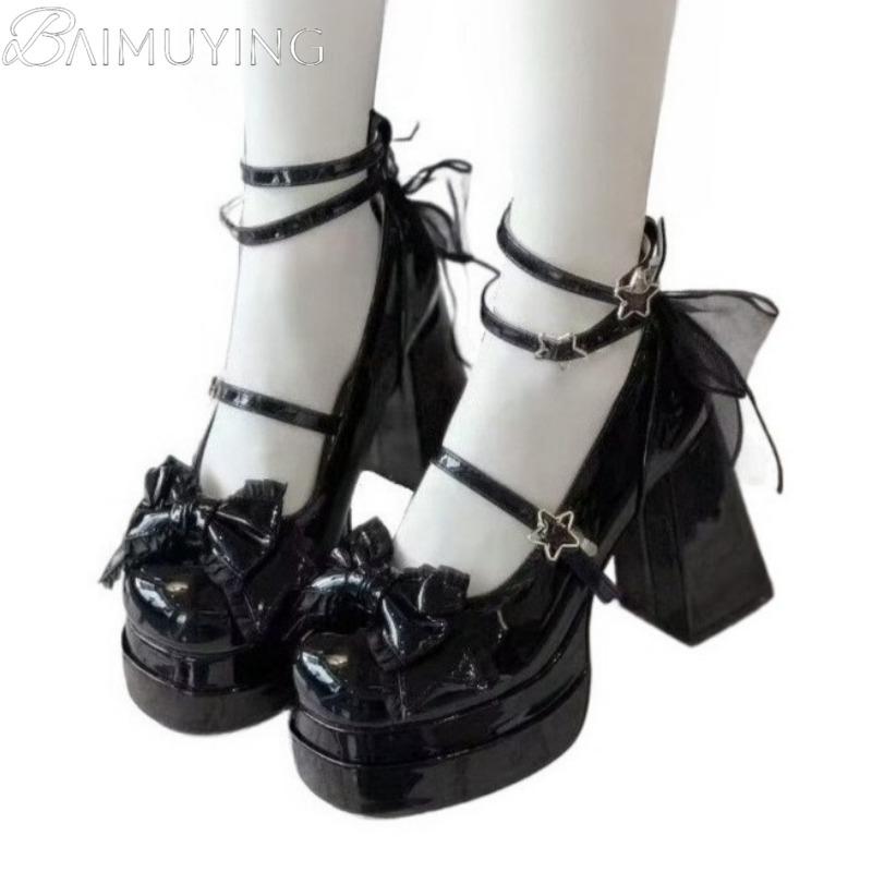 Bow Women Heeled Sandals Platform Mary Jane Shoes Woman Summer 2025 Trend Lolita Elegant Dress Chunky Pumps Zapatillas De Mujer