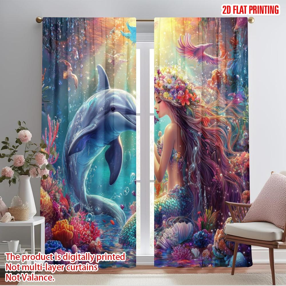 

2pcs,2D plane printing Curtains Mermaids Ocean Dance Polyester (without rod) All Seasons for Living Room & Kitchen Decor 52.50×116.00 CM 2pcs