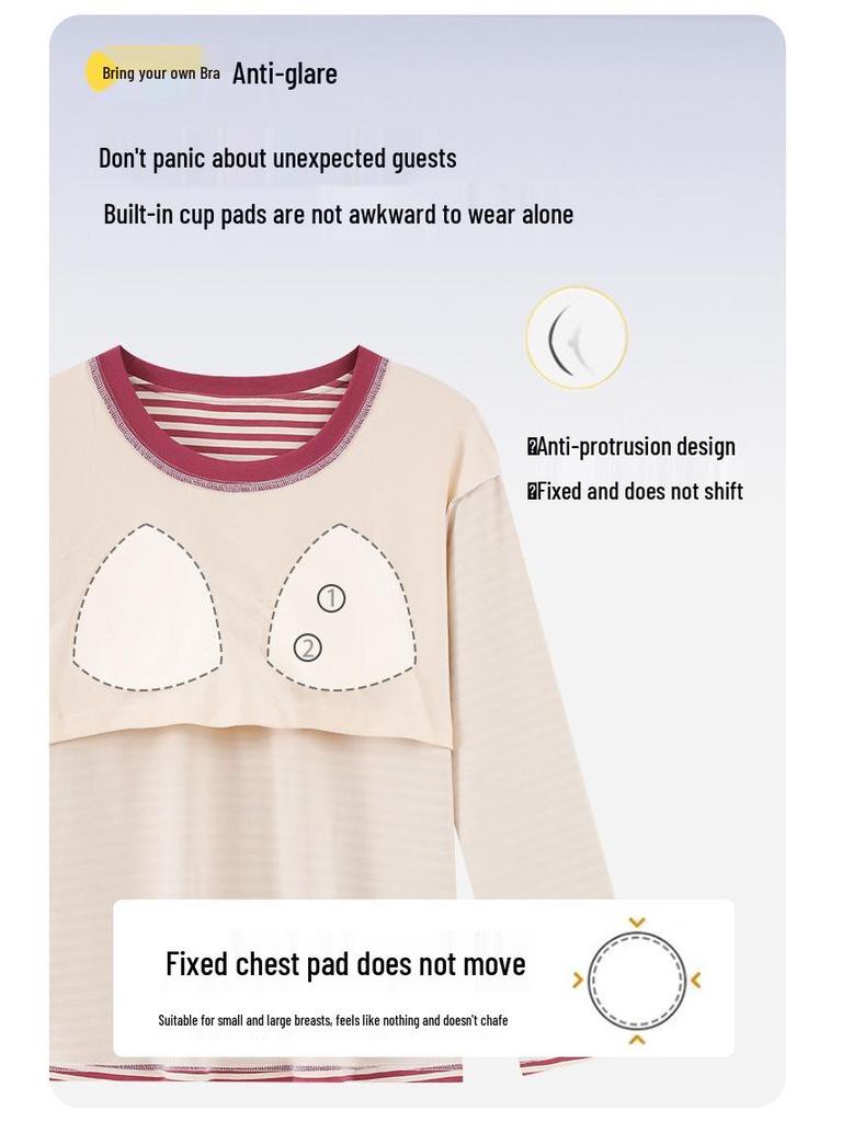 Women's Long-Sleeve Sweet Cartoon Homewear Set with Built-in Bra Pads - Spring/Autumn Cotton