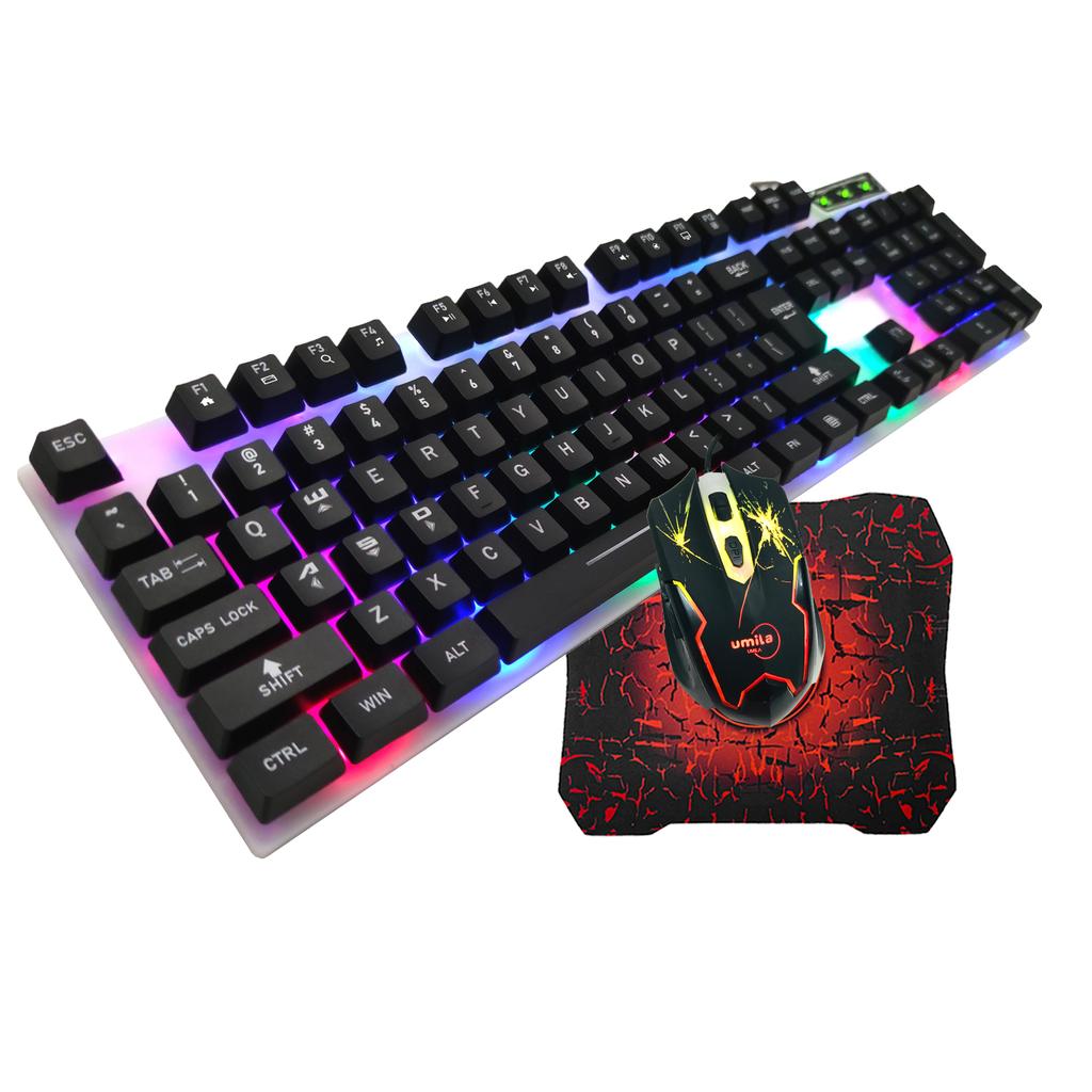 104/105 Keys Custom RGB Backlit Gaming Keyboard and Mouse Azerty Clavier Gamer Deutsche Tastatur Wired for Gamers