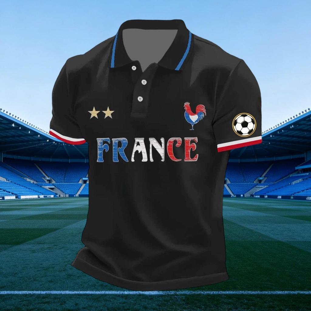 Unisex Casual Short Sleeve Polo Shirt Loose Fit Breathable Lightweight French Print Design Soft Fabric Comfortable Everyday Wear