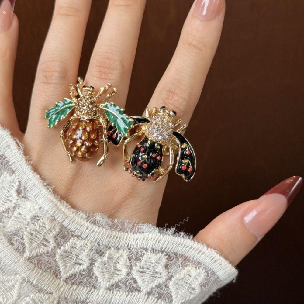 Geometric Insect Drip Oil Ring Korean Style Chunky Enamel Ring Enamel Fruit Ring  Decoration