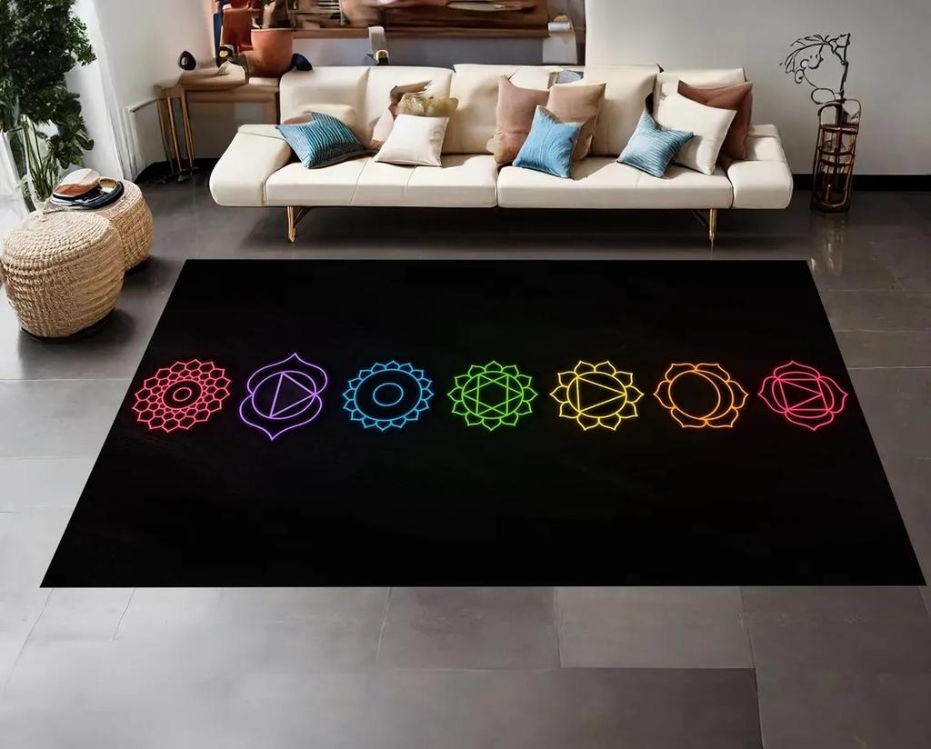 Yoga Meditation Carpet Rainbow 7 Chakra Living Room Decoration Floor Mat Home Bedroom Non-slip Kitchen Rug Bath Washable Doormat