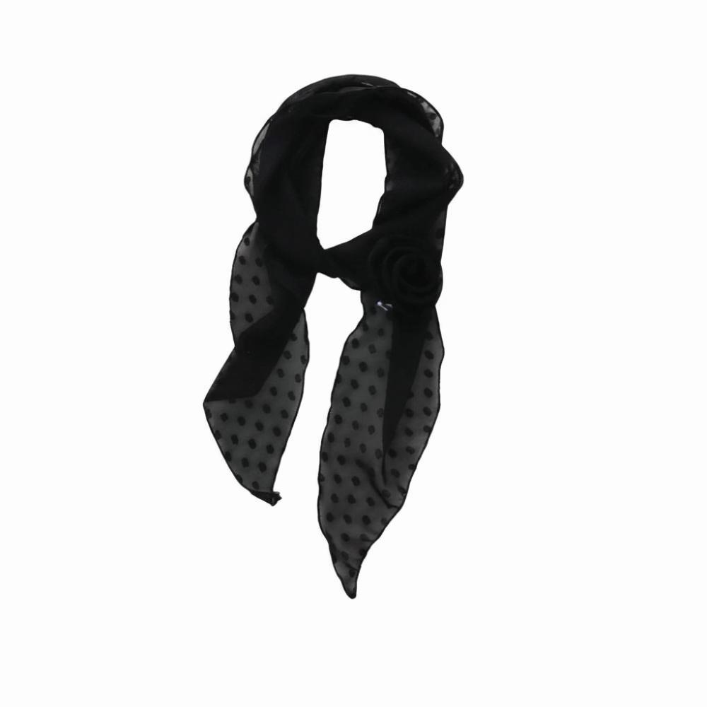 Thin Flower Long Silk Scarf Cravat Long Ribbon Scarves Retro Polka Dots Scarf Women чёрный