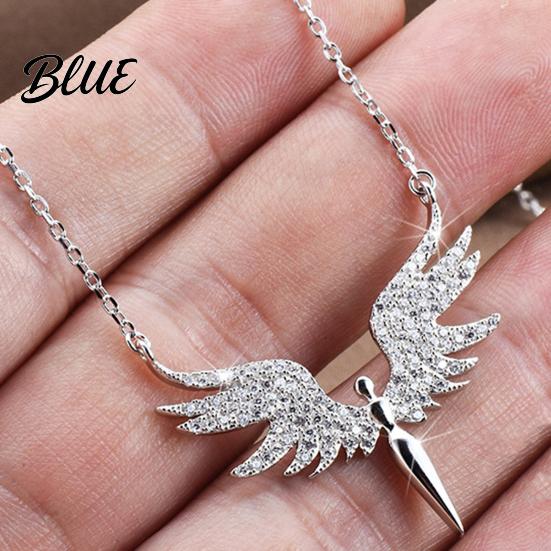 Fine Workmanship Necklace Women Rhinestones Angle Wing Shape Pendant Choker