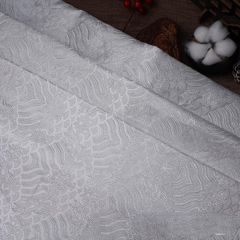 100x150cm High Quality Jacquard Brocade Fabric Thick Soft Bamboo Leaf for Women Dress Hanfu Upholstery Sewing Cloth Gold Blue