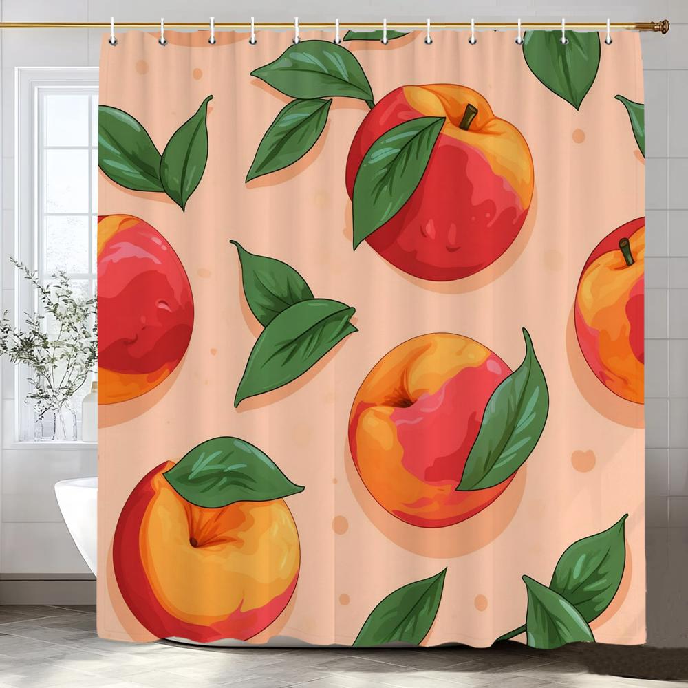 

Lemon, Strawberry, Peach Tropical Fruit Shower Curtain, Bathroom Decorative Shower Curtain, Print Polyester Curtain With Hooks W60H190(CM)-1 Pcs