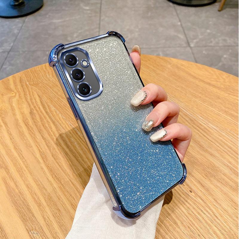 Suitable for Samsung S25ultra Flash Powder Electroplated Mobile Phone Case S24FE Four Corner Airbag Anti Fall A73 Transparent A56 Set