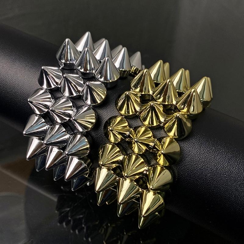 Versatile Occasion Star Rivet Punk Bracelet 3 Layer Elastic Wide Bangle Comfortable Wear for Event and Gatherings