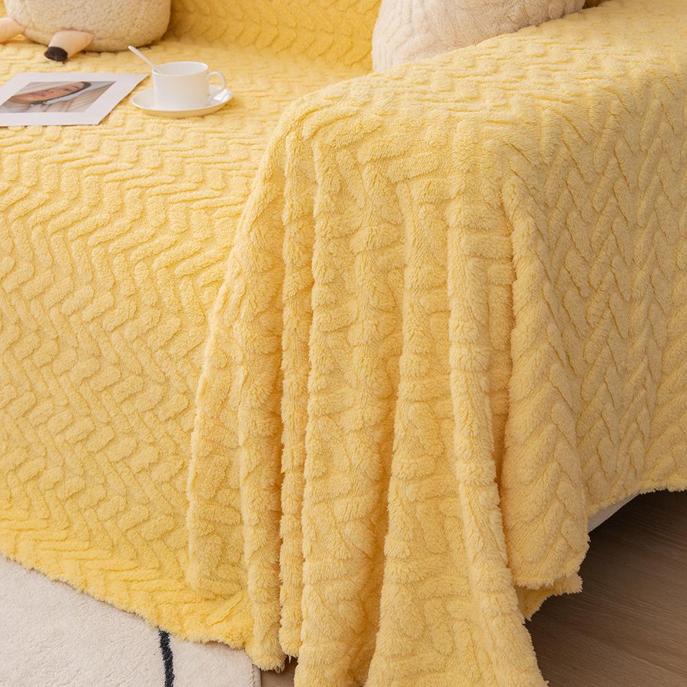 INS Style Cream Color Sofa Towel Plush Cat Petting Sense High-End Sofa Cover Double-Sided Plush Sofa Cover Towel