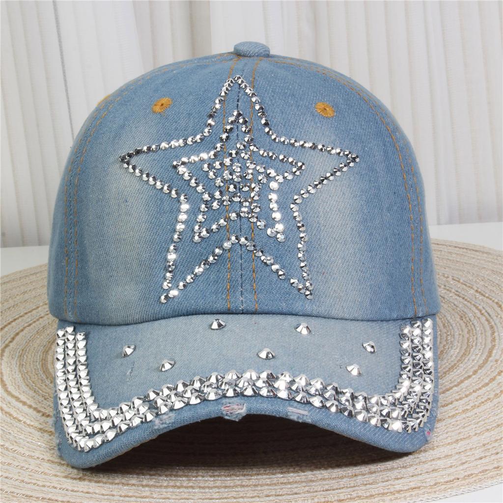 Rhinestones Baseball Hat Fashion Denims Hat Retros Street Hat Sunshades Hat for Women and Men