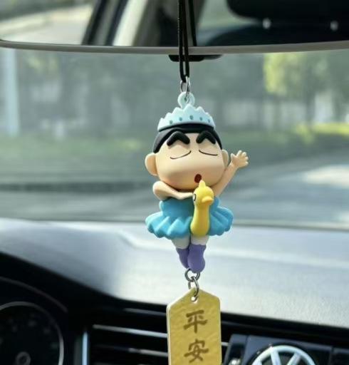 Cartoon Cute Crayon Shin Chan Car Pendant Rear View Mirror Creative Safe Car Interior Decoration Anime Figure Toys Gifts