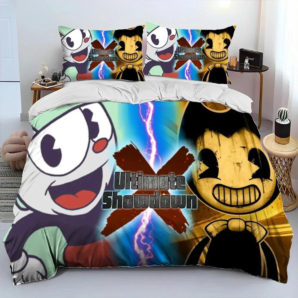 

Cuphead and Mugman,Game Gamer Bedding Set Duvet Cover Sheet Printed Bed Set Pillowcase Full Queen King Size Comforter Bedroom 70x133cm 2pcs