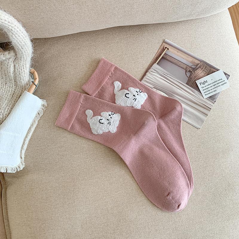 

Милые женские носки с мультяшным котенком, корейская версия, интернет-знаменитости, студенческий стиль, хлопковые носки, дышащие, плюшевые, с собачкой, средние носки One size fits all розовый