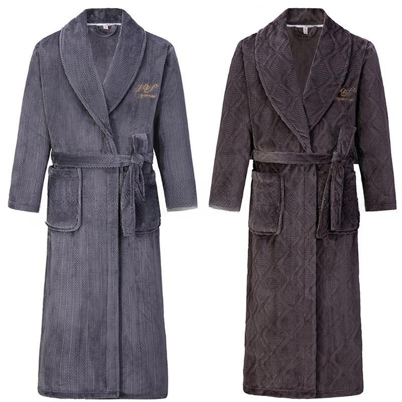 Herren Bademantel Winter Flanell Lang Robe Paar Verdickte Warme Nachtwäsche Plus Size Nachthemd Damen Lose Homewear