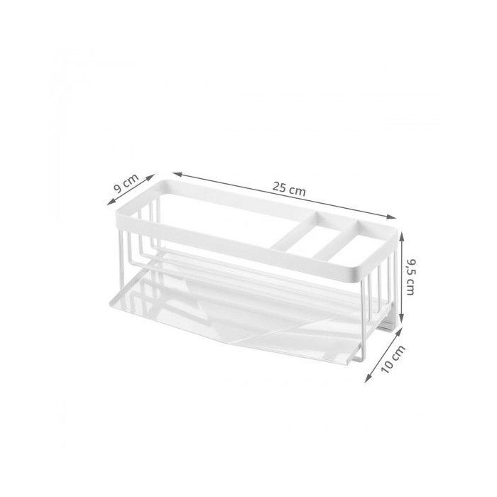 Organisateur d'évier - on range tout ! - métal blanc - 3 compartiments - fond amovible - 25 cm long
