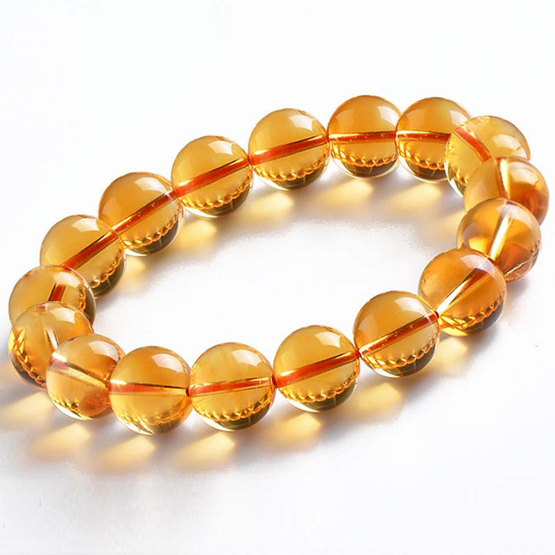 

Brazilian Yellow Citrine Round Bead Bracelet - 128-Facet Korean Style Crystal Jewelry for Couples 6mm